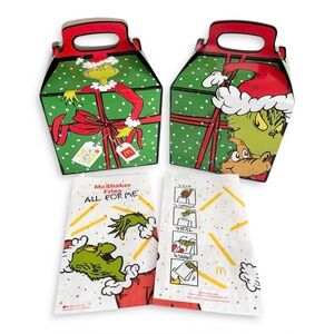 McDonald's Grinch Happy Meal Box And McShaker Bag Christmas 2025 Lot